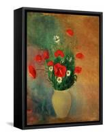 Vase with red poppies.-Odilon Redon-Framed Stretched Canvas