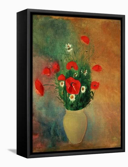 Vase with red poppies.-Odilon Redon-Framed Stretched Canvas