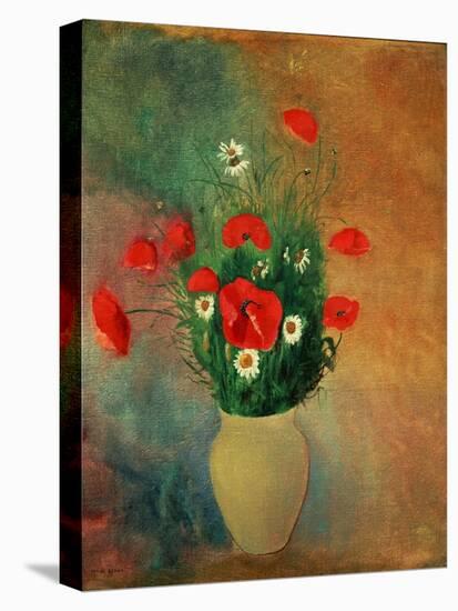 Vase with red poppies.-Odilon Redon-Stretched Canvas