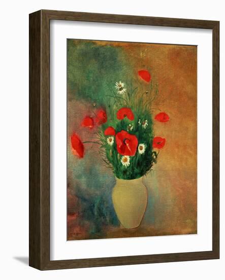 Vase with red poppies.-Odilon Redon-Framed Giclee Print