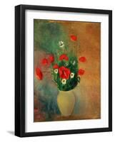 Vase with red poppies.-Odilon Redon-Framed Giclee Print
