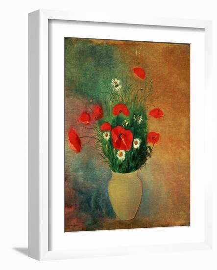 Vase with red poppies.-Odilon Redon-Framed Giclee Print