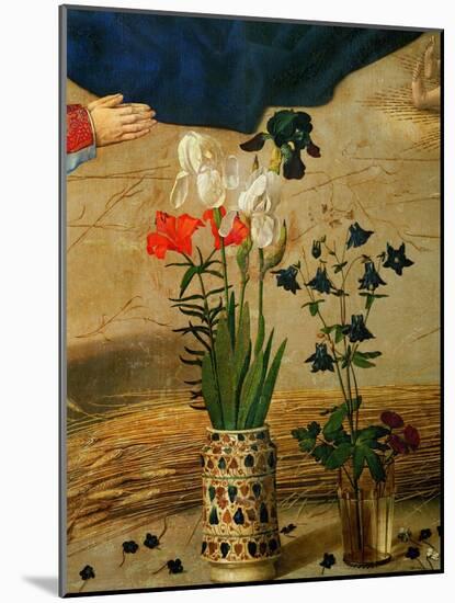 Vase with White, Red and Blue Lilies and Iris, Another with Seven Columbines-Hugo van der Goes-Mounted Giclee Print