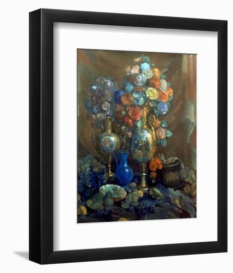 Vases, Flowers, Fruits, 1912-Nikolai Sapunov-Framed Art Print