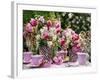 Vases of Pink Tulips and Blossom on Table Laid for Coffee-Friedrich Strauss-Framed Photographic Print