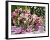 Vases of Pink Tulips and Blossom on Table Laid for Coffee-Friedrich Strauss-Framed Photographic Print