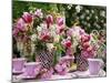 Vases of Pink Tulips and Blossom on Table Laid for Coffee-Friedrich Strauss-Mounted Photographic Print