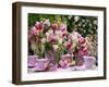 Vases of Pink Tulips and Blossom on Table Laid for Coffee-Friedrich Strauss-Framed Photographic Print