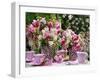 Vases of Pink Tulips and Blossom on Table Laid for Coffee-Friedrich Strauss-Framed Photographic Print