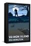Vashon Island, Washington - Bigfoot Scene-Lantern Press-Framed Stretched Canvas