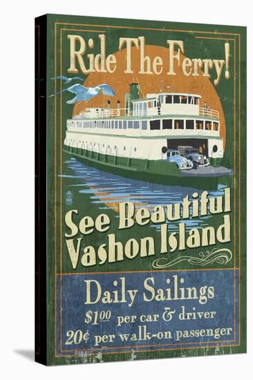 Vashon Island, Washington - Ferry Ride-Lantern Press-Stretched Canvas