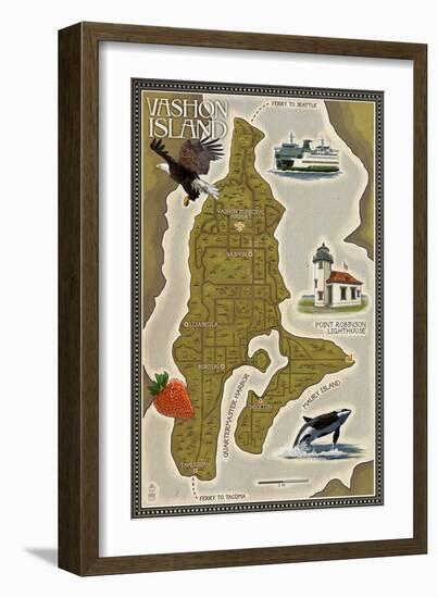 Vashon Island, Washington - Map-Lantern Press-Framed Art Print