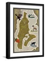 Vashon Island, Washington - Map-Lantern Press-Framed Art Print