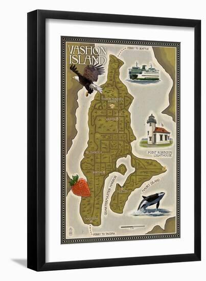 Vashon Island, Washington - Map-Lantern Press-Framed Art Print