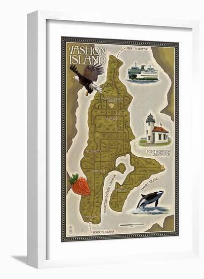 Vashon Island, Washington - Map-Lantern Press-Framed Art Print