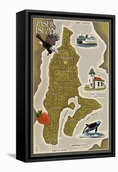 Vashon Island, Washington - Map-Lantern Press-Framed Stretched Canvas