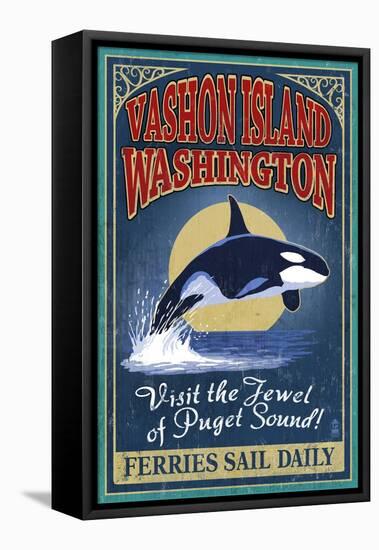 Vashon Island, Washington - Orca Whale Vintage Sign-Lantern Press-Framed Stretched Canvas