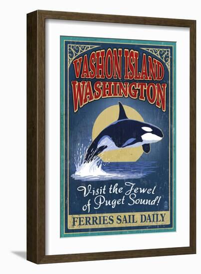 Vashon Island, Washington - Orca Whale Vintage Sign-Lantern Press-Framed Art Print