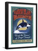 Vashon Island, Washington - Orca Whale Vintage Sign-Lantern Press-Framed Art Print