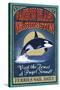 Vashon Island, Washington - Orca Whale Vintage Sign-Lantern Press-Stretched Canvas