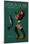 Vashon Island, Washington - Pinup Girl Salmon Fishing-Lantern Press-Mounted Art Print