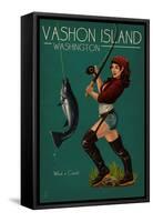 Vashon Island, Washington - Pinup Girl Salmon Fishing-Lantern Press-Framed Stretched Canvas