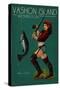 Vashon Island, Washington - Pinup Girl Salmon Fishing-Lantern Press-Stretched Canvas