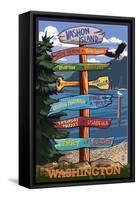 Vashon Island, Washington - Signpost-Lantern Press-Framed Stretched Canvas