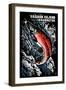 Vashon Island, Washington - Sockeye Salmon - Scratchboard-Lantern Press-Framed Art Print