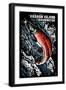 Vashon Island, Washington - Sockeye Salmon - Scratchboard-Lantern Press-Framed Art Print