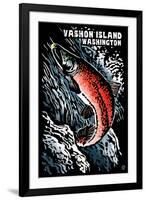 Vashon Island, Washington - Sockeye Salmon - Scratchboard-Lantern Press-Framed Art Print