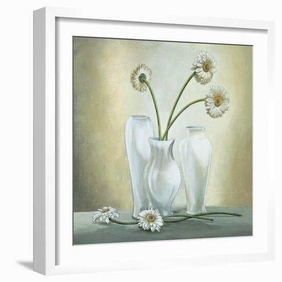 Vasi bianchi con gerbere-Lisa Corradini-Framed Art Print