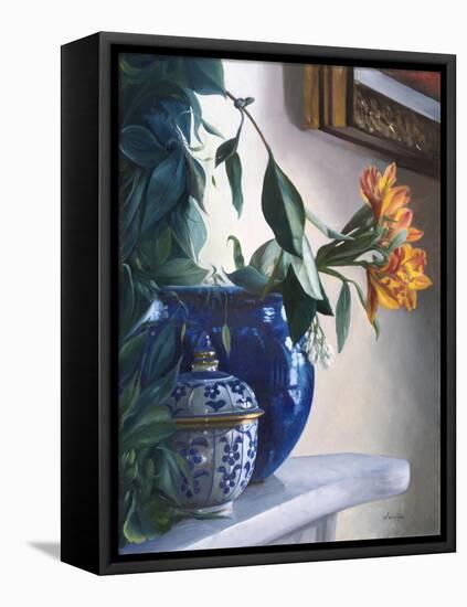 Vaso Blu e Fiore Arancione-Danka Weitzen-Framed Stretched Canvas