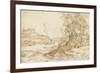 Vaste paysage de collines, traversé d'une rivière, dominée par un château-Giovanni Francesco Grimaldi-Framed Giclee Print