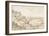 Vaste paysage de plaine avec un lac, et un chemin montant à une forteresse-Giovanni Francesco Grimaldi-Framed Giclee Print