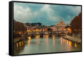 Vatican and River Tiber in Rome - Italy at Night .-bloodua-Framed Stretched Canvas