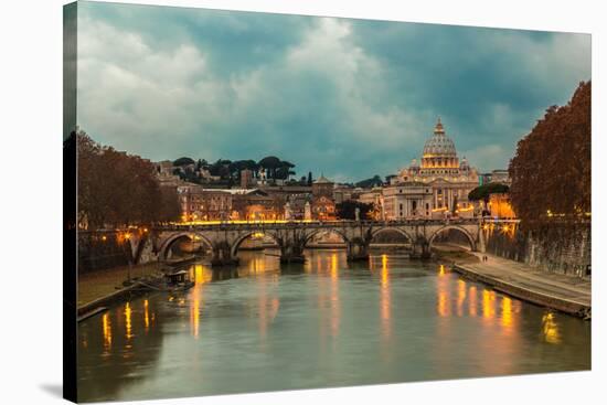 Vatican and River Tiber in Rome - Italy at Night .-bloodua-Stretched Canvas