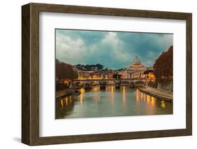 Vatican and River Tiber in Rome - Italy at Night .-bloodua-Framed Photographic Print