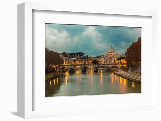 Vatican and River Tiber in Rome - Italy at Night .-bloodua-Framed Photographic Print