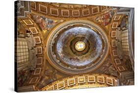 Vatican Inside Ornate Gold Ceiling Dome Shaft of Light, Paintings, Rome, Italy-William Perry-Stretched Canvas