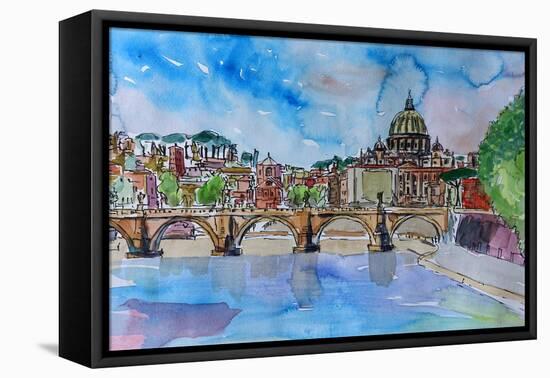 Vatican Rome Italy Sunset On River Tiber II-Markus Bleichner-Framed Stretched Canvas