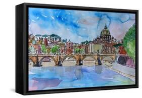 Vatican Rome Italy Sunset On River Tiber II-Markus Bleichner-Framed Stretched Canvas