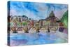 Vatican Rome Italy Sunset On River Tiber II-Markus Bleichner-Stretched Canvas