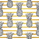 Tropical Pineapple Pattern with Gold Stripes-vavavka-Art Print