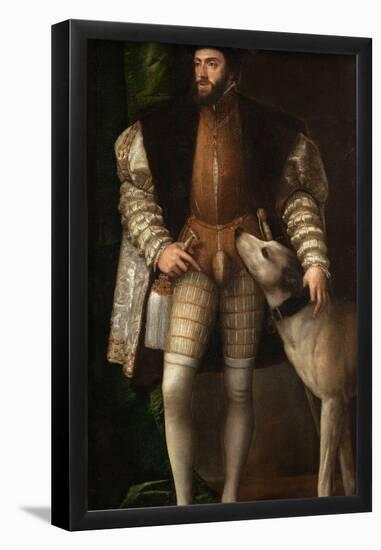 Vecellio di Gregorio Tiziano / 'Carlos V with a Hound', 1533, Italian School, Oil on canvas, 194...-TITIAN-Framed Poster