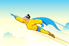 Illustration of Superhero Wearing Cape Flying in Sky-vectomart-Framed Art Print