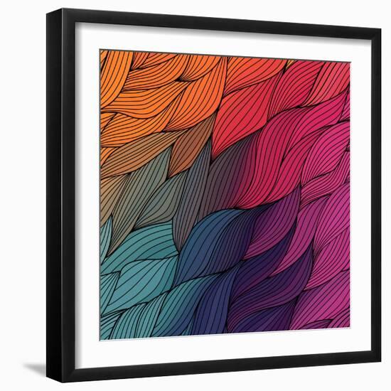 Vector Abstract Hand-Drawn Waves Texture, Wavy Background. Colorful Waves Backdrop.-Markovka-Framed Art Print