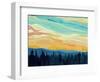 Vector Abstract Illustration Background: Clouds and Hills of Coniferous Forest against Sunset Sky.-Vertyr-Framed Art Print