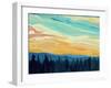 Vector Abstract Illustration Background: Clouds and Hills of Coniferous Forest against Sunset Sky.-Vertyr-Framed Art Print