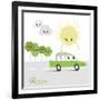 Vector Abstract Illustration of the Sun Gives Energy to Eco Car-Karamazov Brother-Framed Art Print